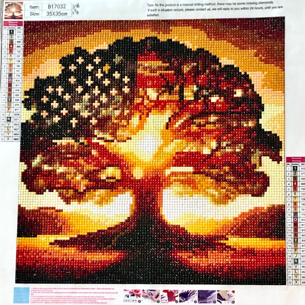 New Unframed Patriotic Tree Diamond Art Mosaic - Sunset Colors